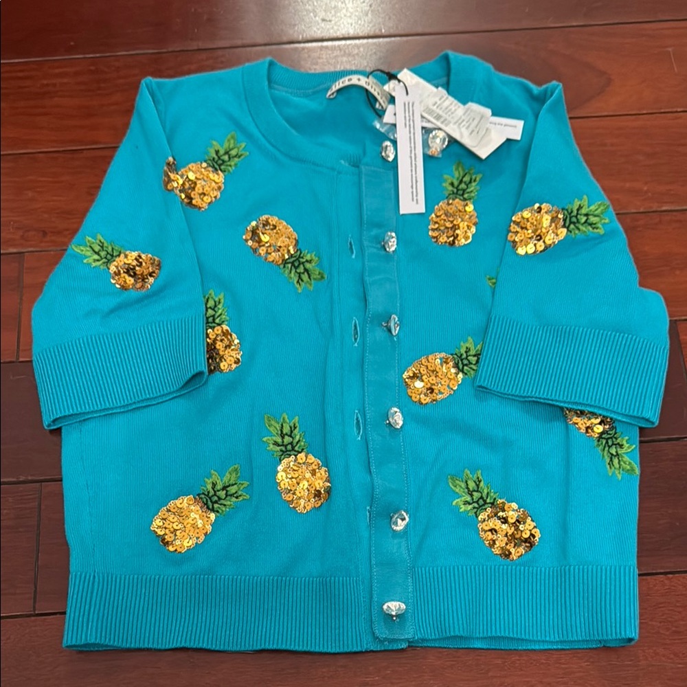 Alice + Olivia Marine Blue Pineapple sequin cardigan